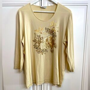 Hauber Vtg Size 14 Women's Cream Scoop Neck Shirt Sequins Beads 3/4 Sleeves Top